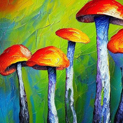 Colorful Mushroom in Expressionist Impasto Style