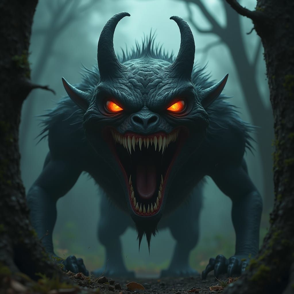 Menacing Creature in Gothic Mystical Scene