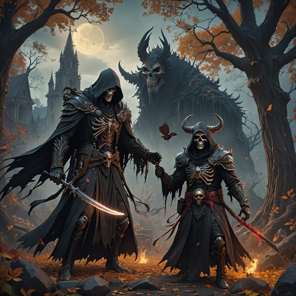 Grim Reaper's Beastly Love: Detailed Fantasy Art