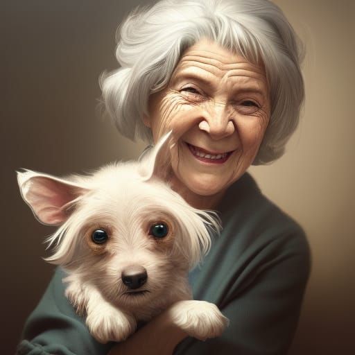 Charming Portrait of an Elderly Woman with Dog