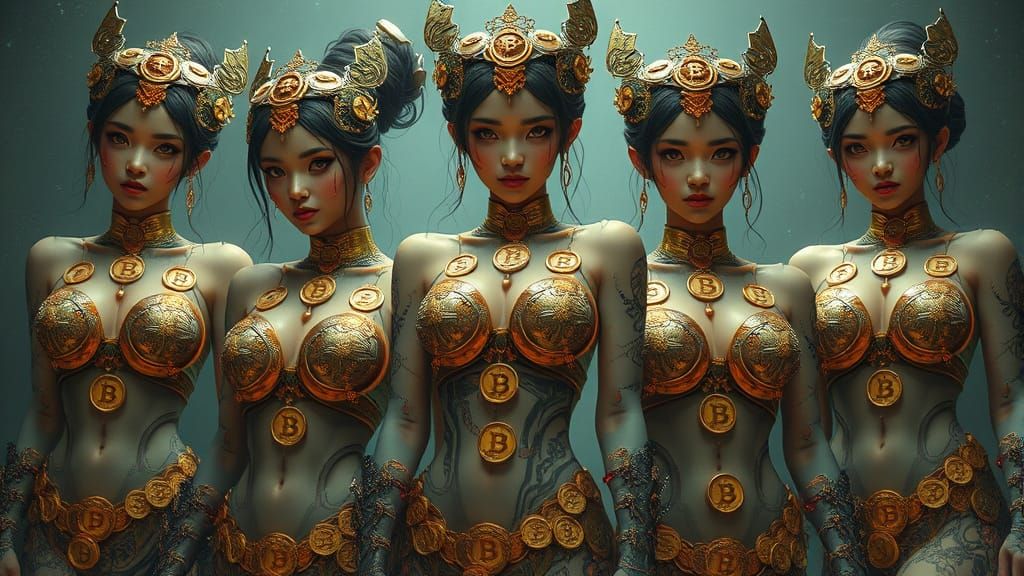 Cyberpunk Goddesses in Bitcoin Glory