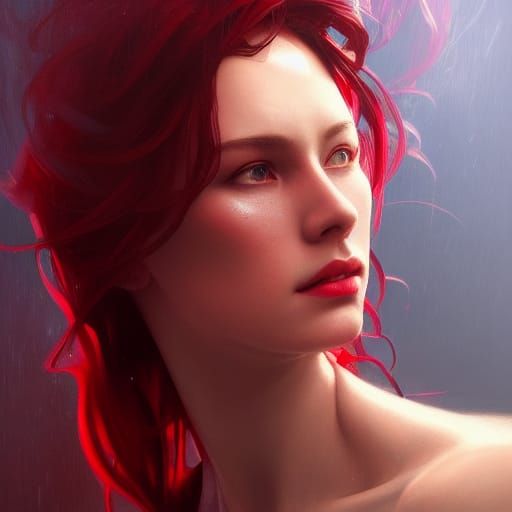 Deep Red Portrait in Hyperdetailed Style
