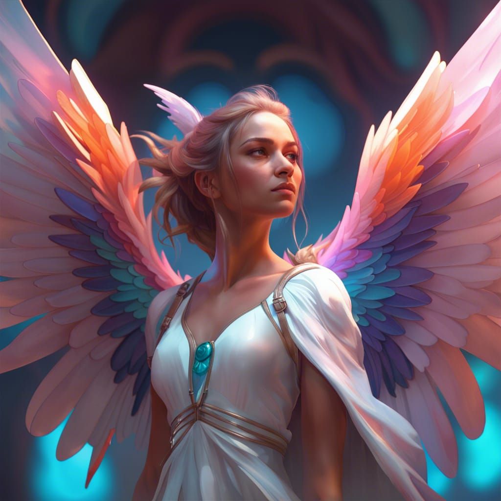 Girl with Colorful Wings: Hyperdetailed Concept Art