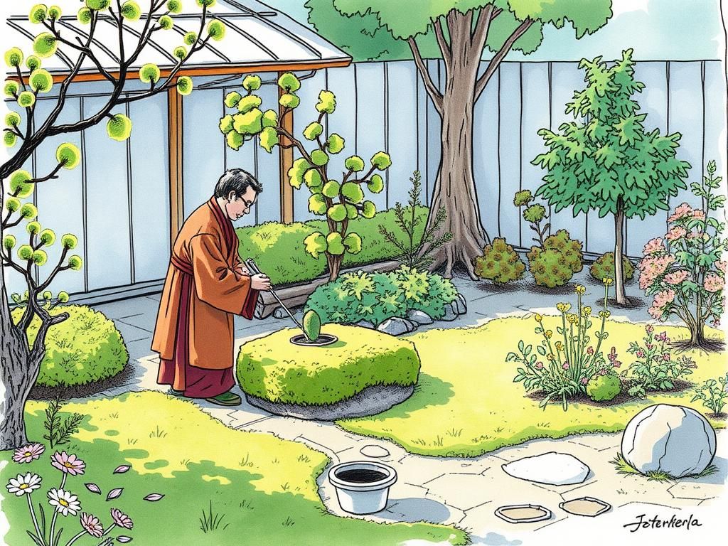 Japanese Gardener in Comic Book Style