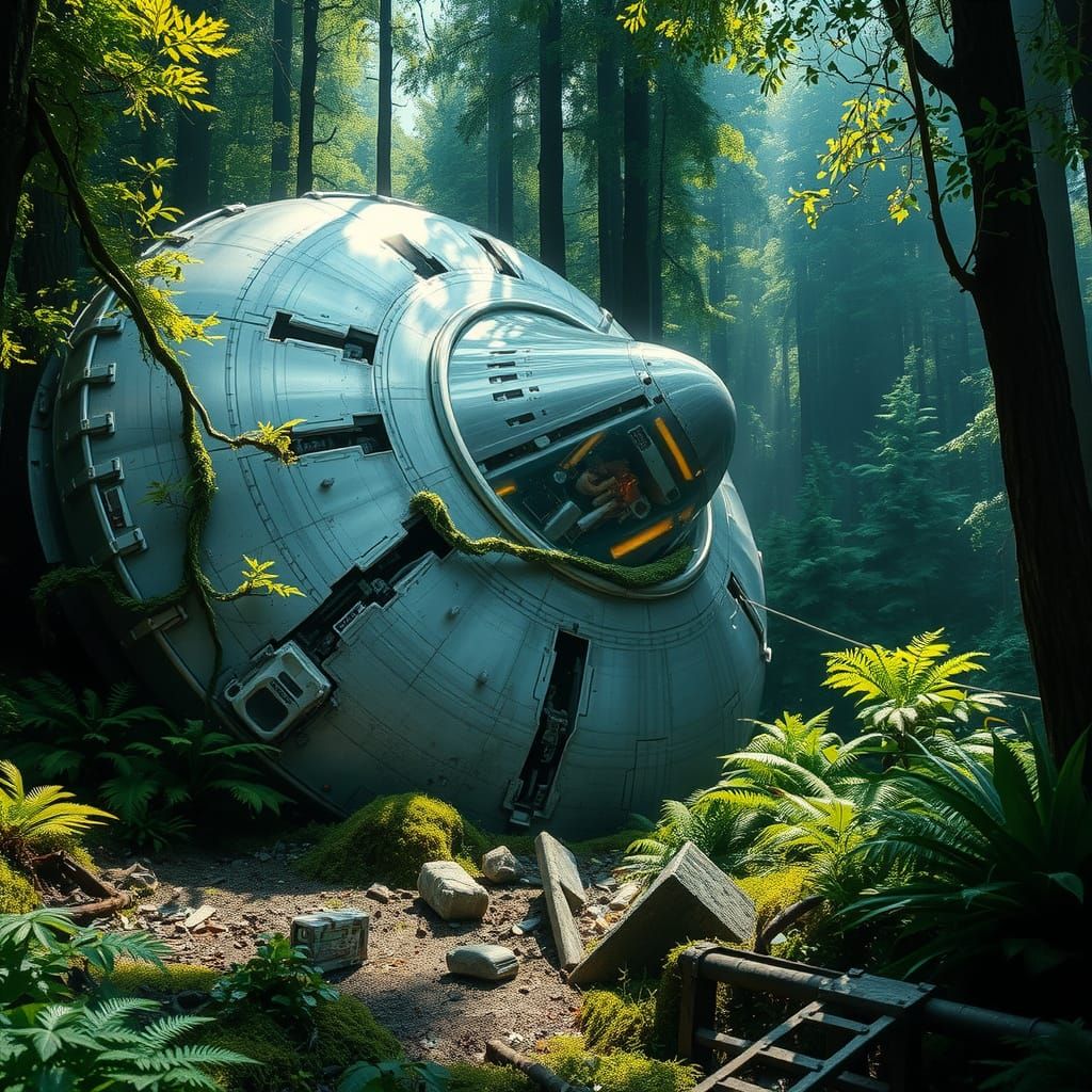 Alien Spaceship Crashes in Enchanted Forest