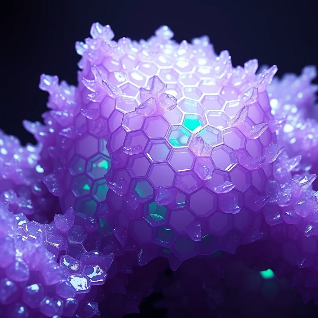 Mystical Purple Honeycomb in Dreamlike Landscape