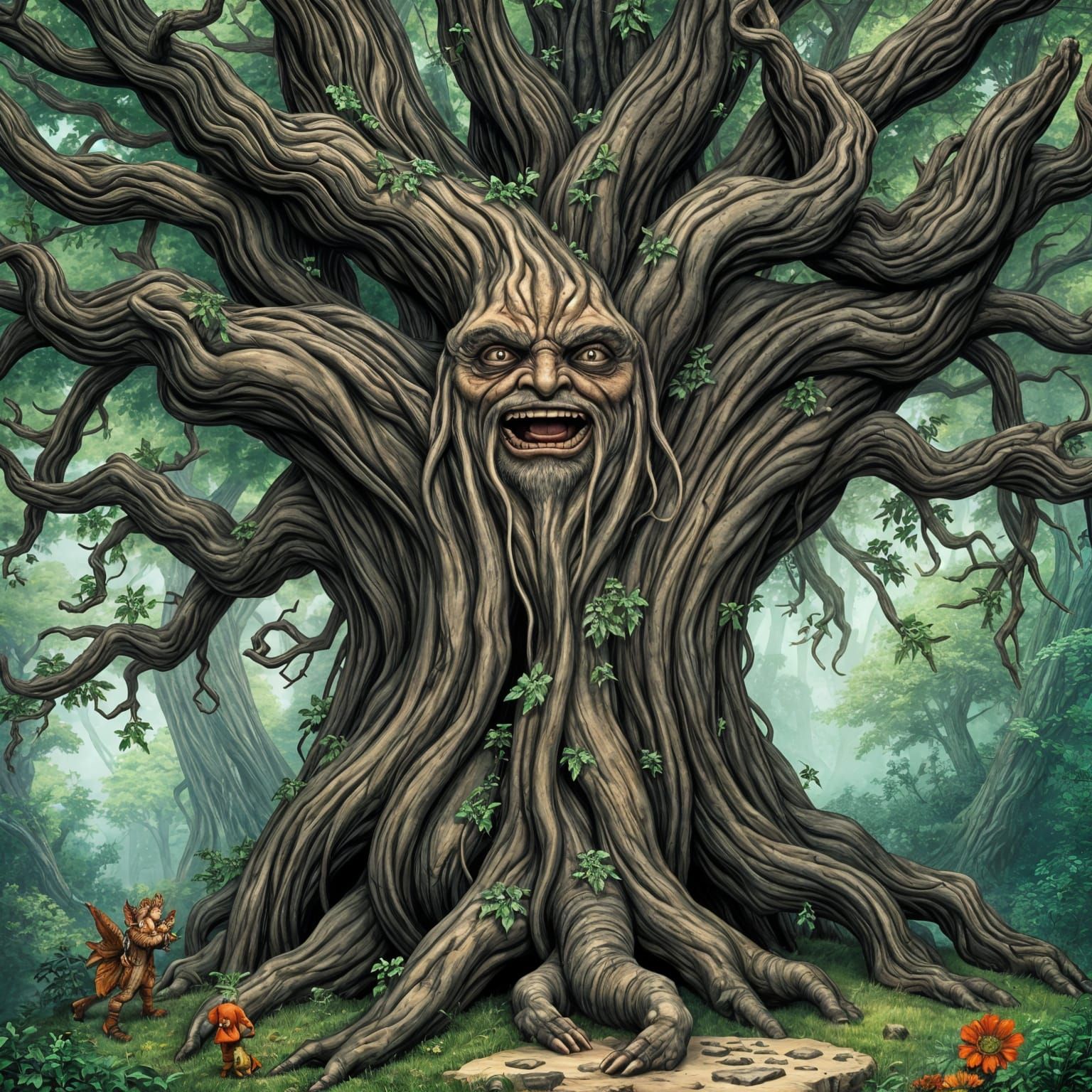 Magical Ancient Treant Emerges from Ancient Tree