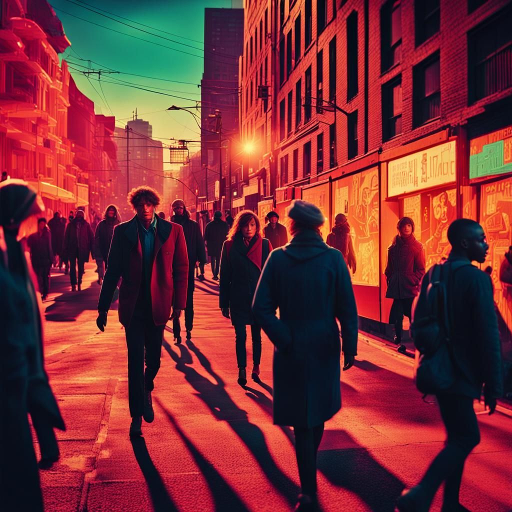 Surreal Urban Scene with Glowing Brains