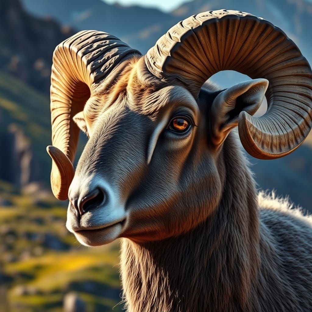 photo realistic close up of a Big Horn Sheep on the side of ...