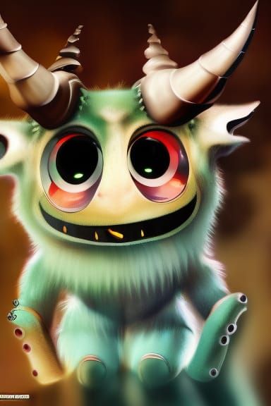 Adorable Big-Eyed Monster with Horns