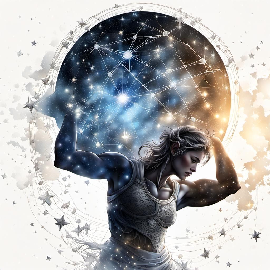 Female Atlas Bearing Heavens, Detailed Digital Art