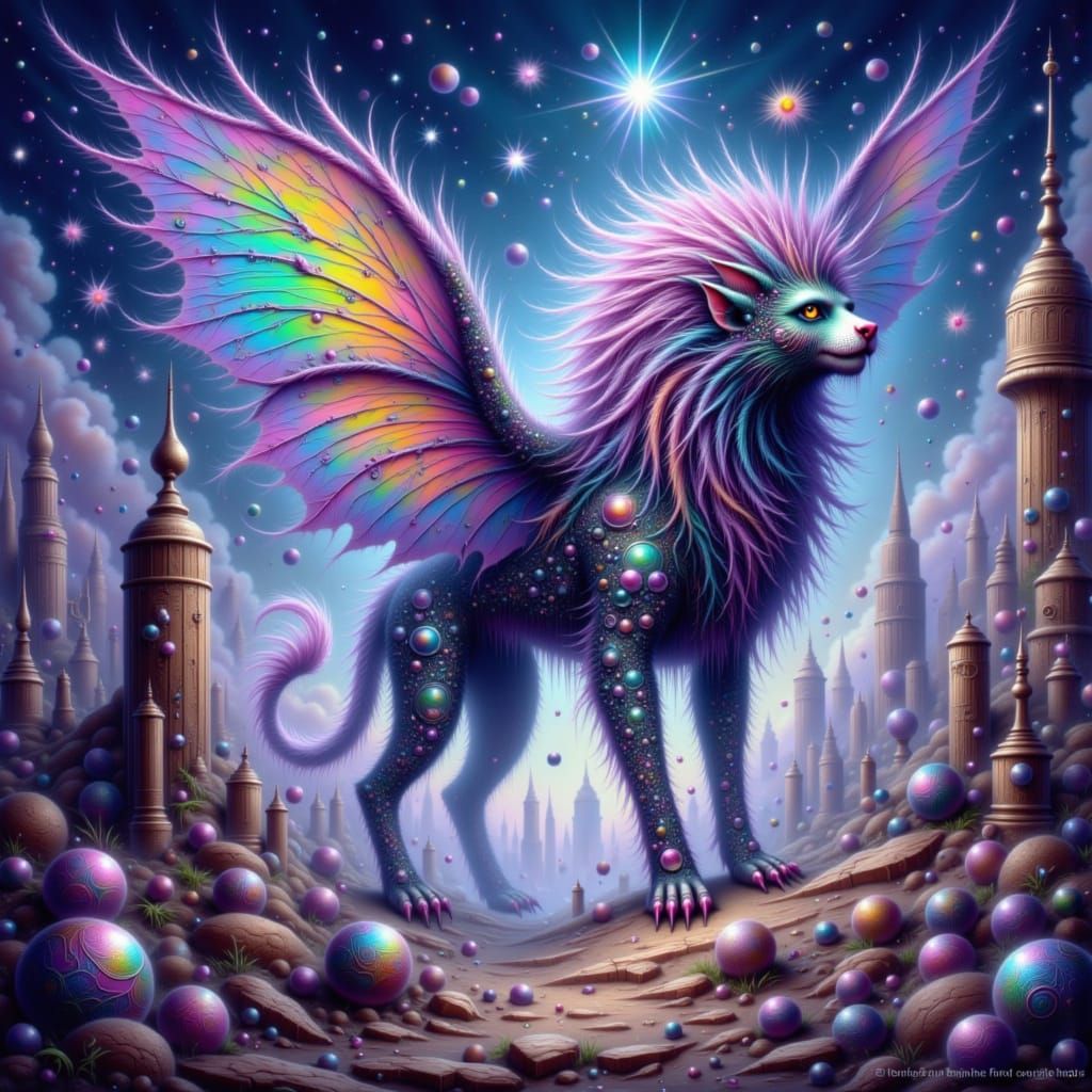 Winged Lion Alien Creature Guarding Portal as Digital Painti...