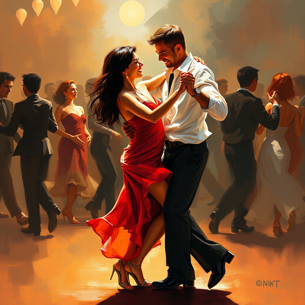 Abstract Impressionism Salsa Dancers in Motion