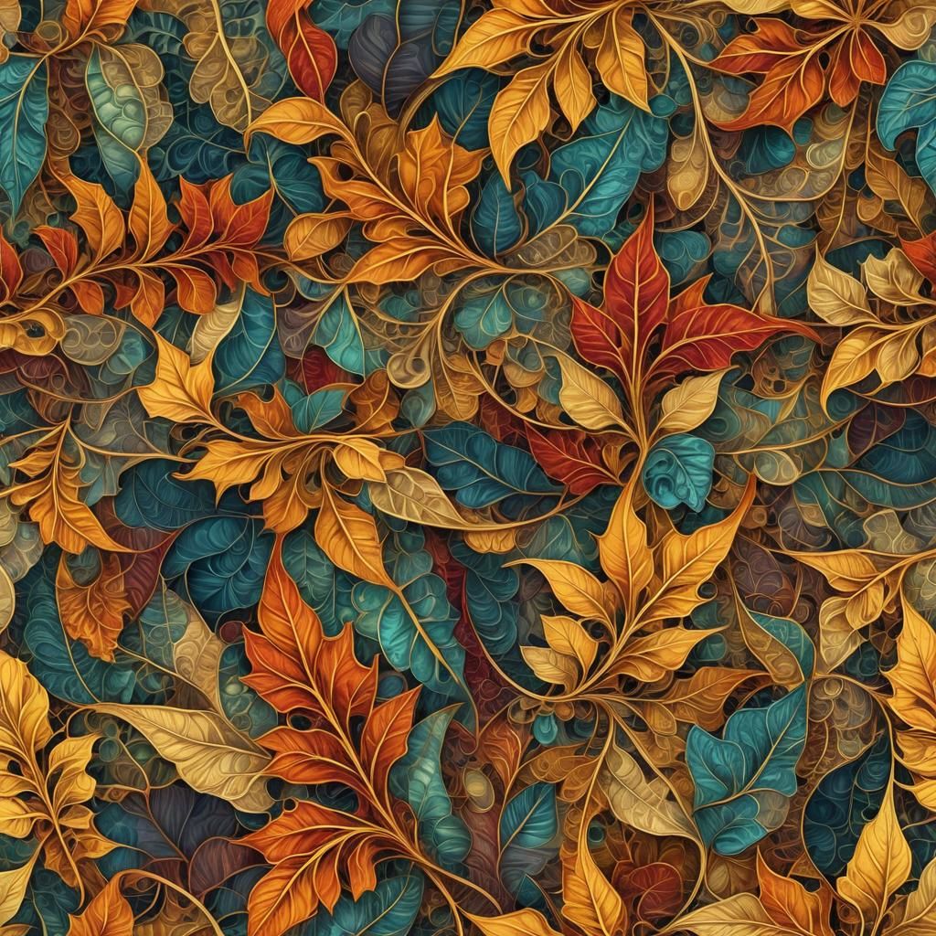 Abstract Fractal: Colorful Autumn Leaves Unfolding