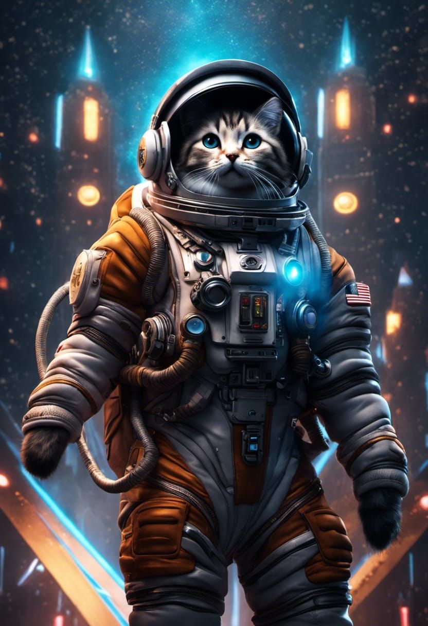 Chibi Kitten in Astronaut Suit with Glow Effects