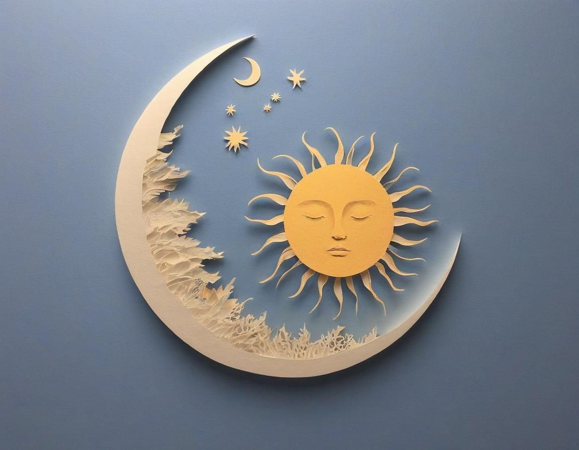 Ethereal Papercut Sun and Moon Minimalist Art