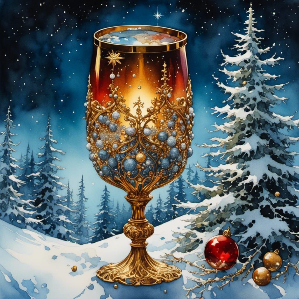 Golden Christmas Goblet with Winter Wonderland
