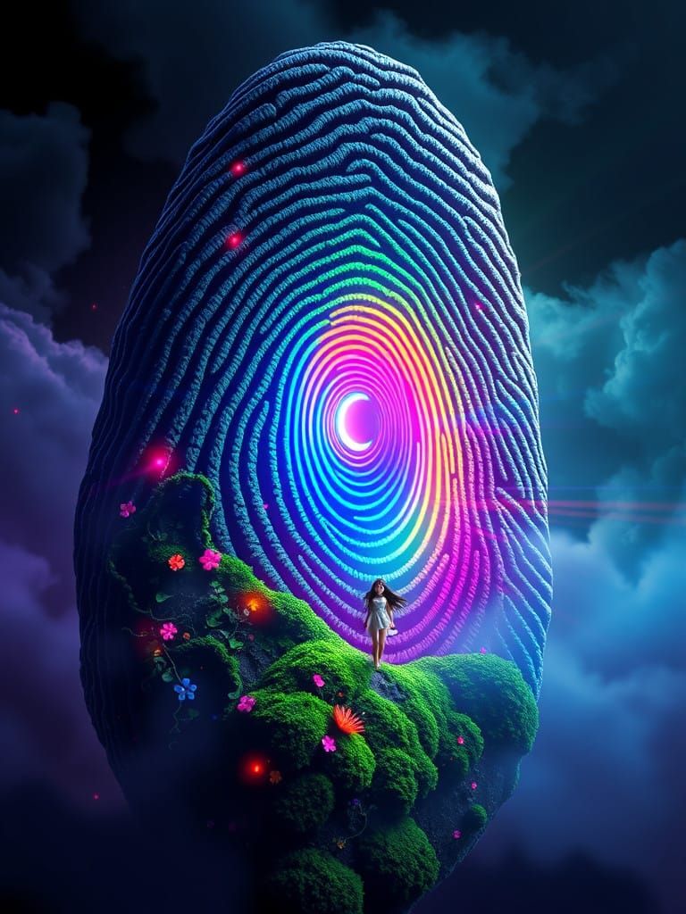 Maze of Identity: A Fingerprint Labyrinth with a Happy Girl