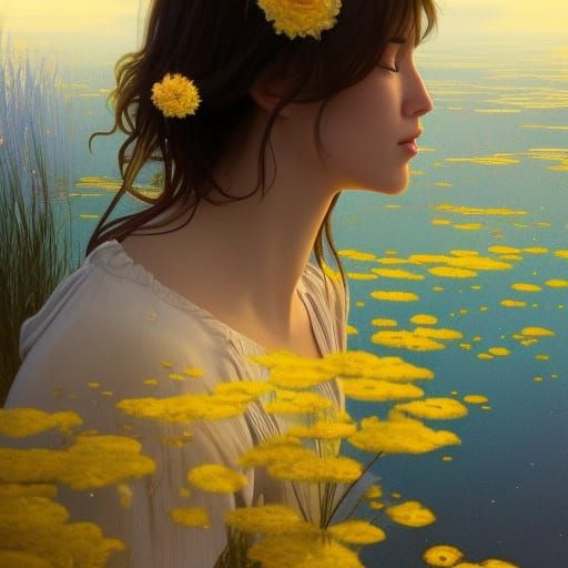 Moonlit Lake with Flowers: Hyperdetailed Concept Art