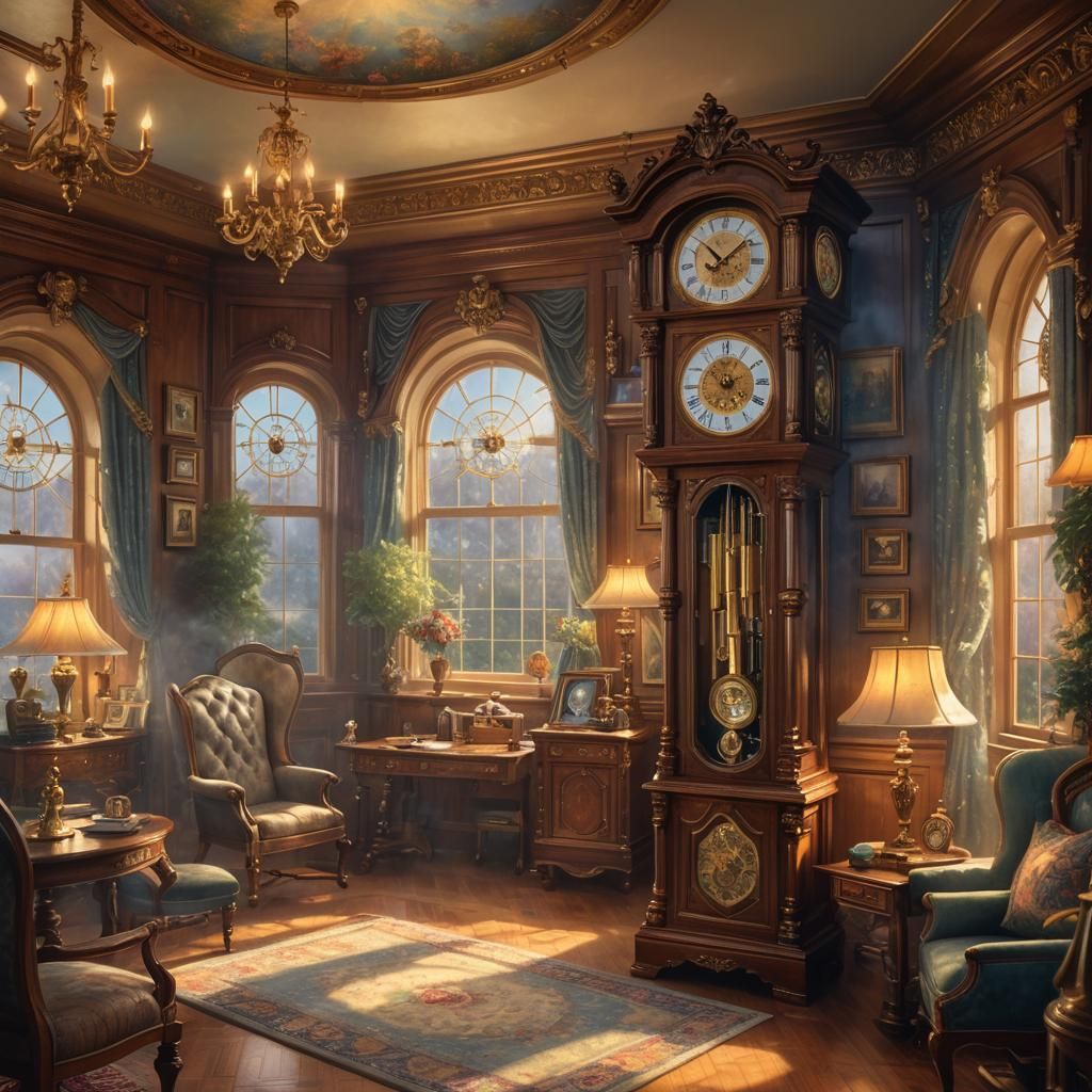 Ethereal Fantasy Grandfather Clock in Lavish Study