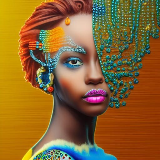 Detailed Mixed Media Portrait with Chroma Shift Hair
