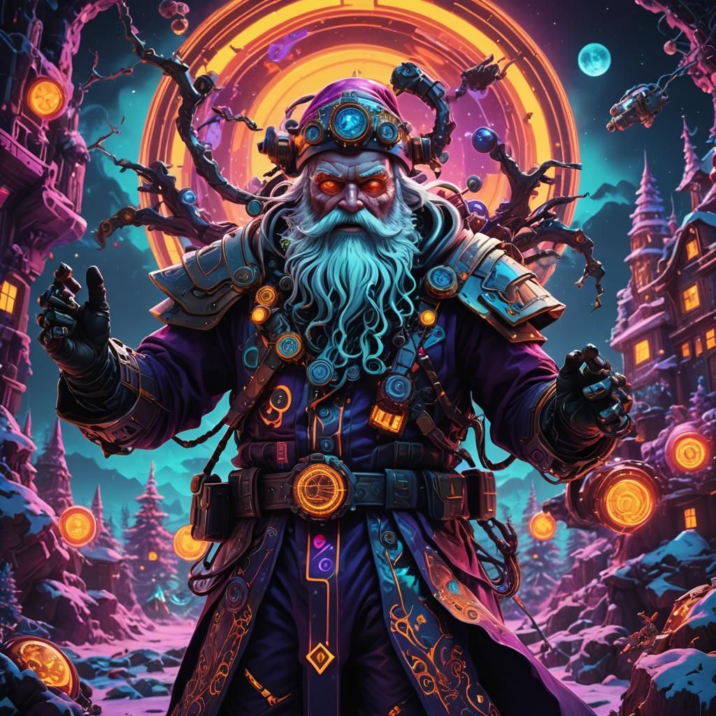 Cyborg Santa in Psychedelic Blacklight Effect