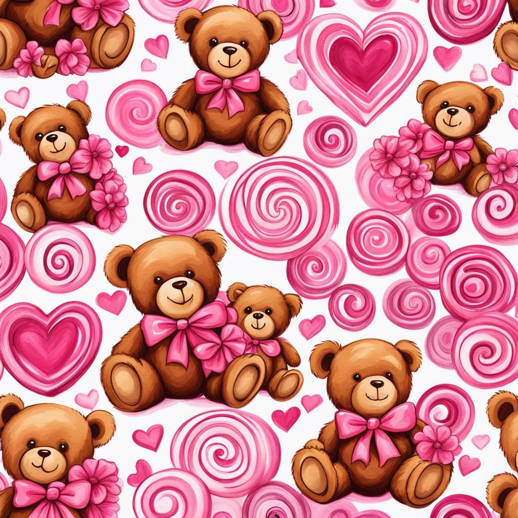 Teddy Bears in Candyland Gouache Wonderland