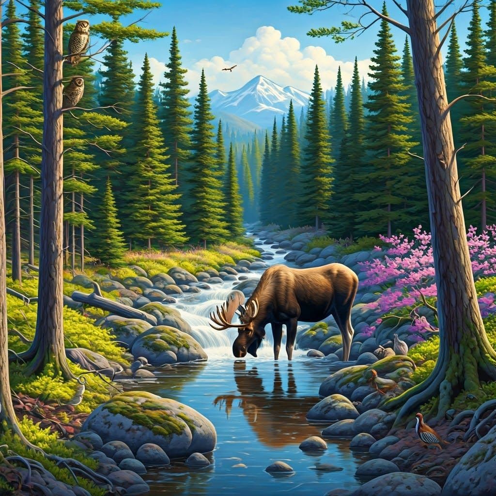 Surrealistic Forest Scene in Detailed Realistic Style