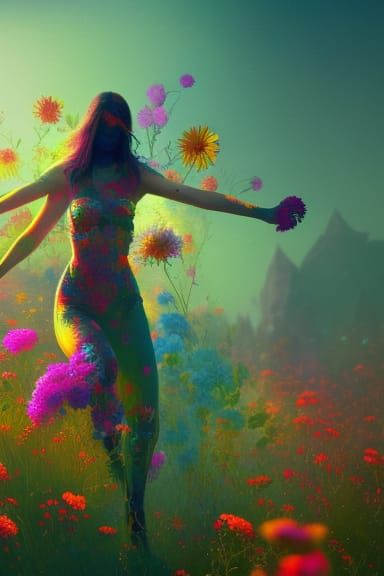 Psychedelic Flower Woman in Detailed Concept Art