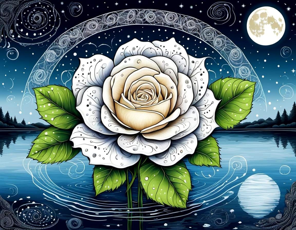 Starry Night Rose in Zentangle Fractals