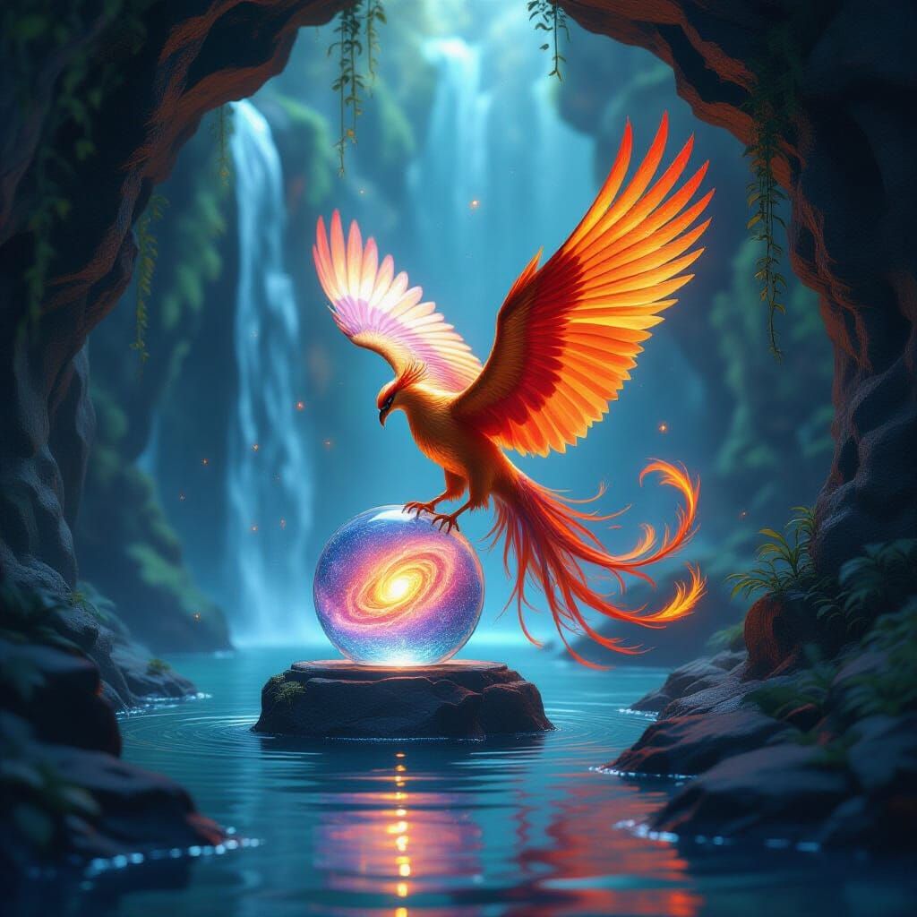 Phoenix Crafts Nebula Sculpture in Fiery Alcove