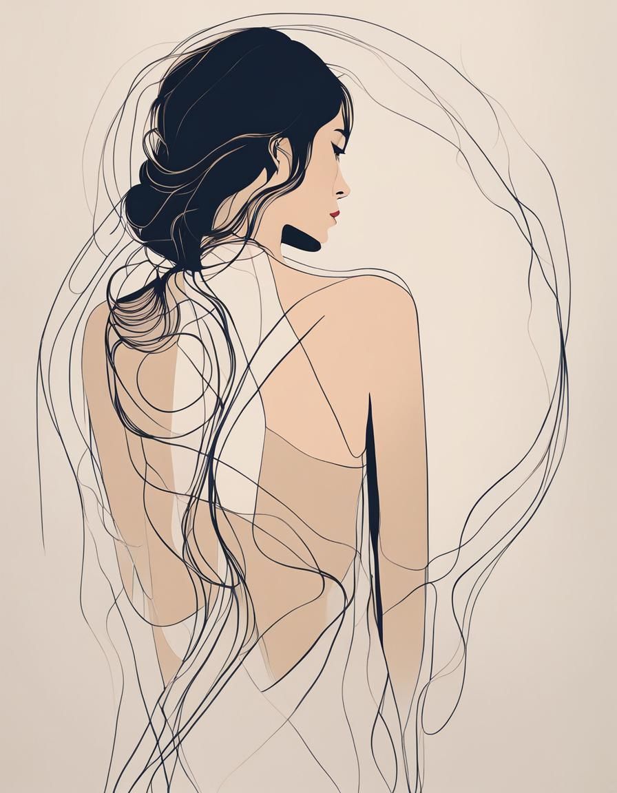 Japandi One Line Art of a Woman's Back
