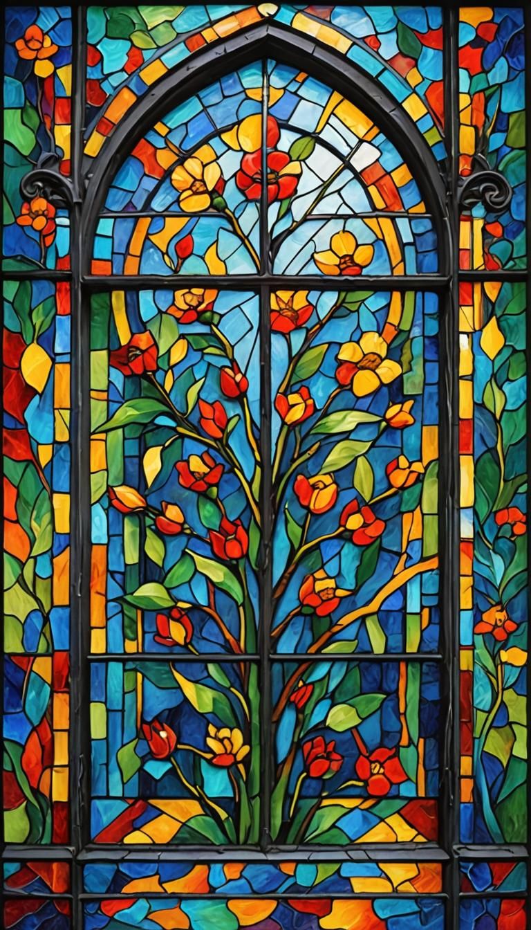 Stained Glass Window in Expressionist Style