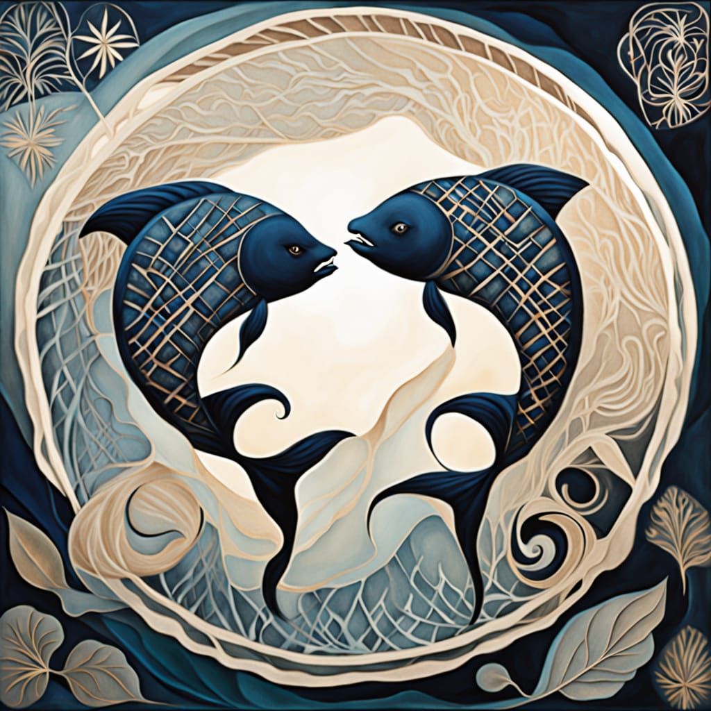 Ethereal Pisces Zodiac Fish in Swirling Cosmic Water