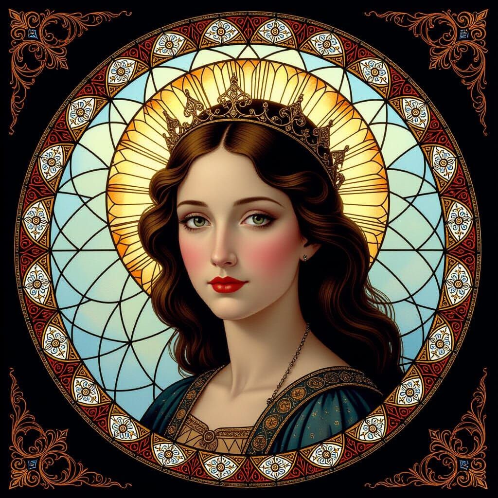 Abstract Surreal Portrait in Stained Glass Style