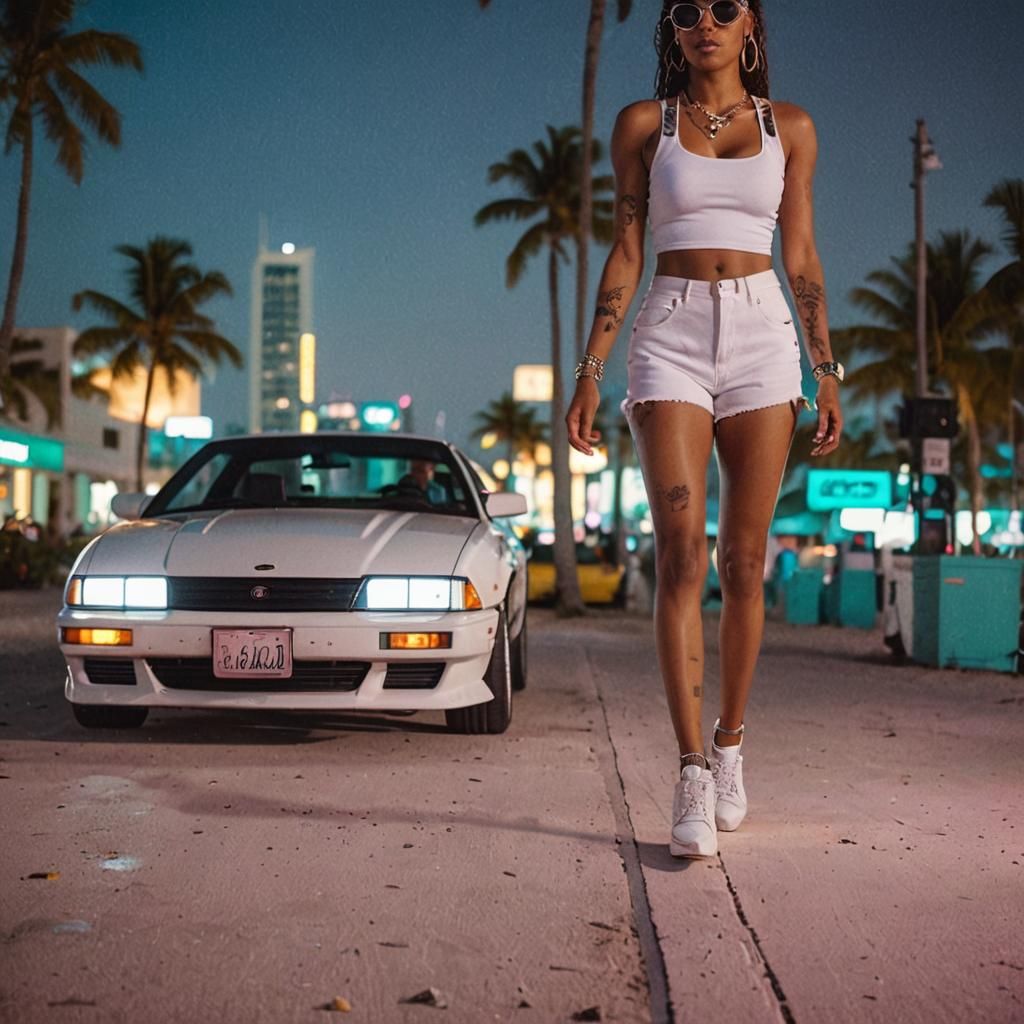 Miami Beach 80s Neon Portrait
