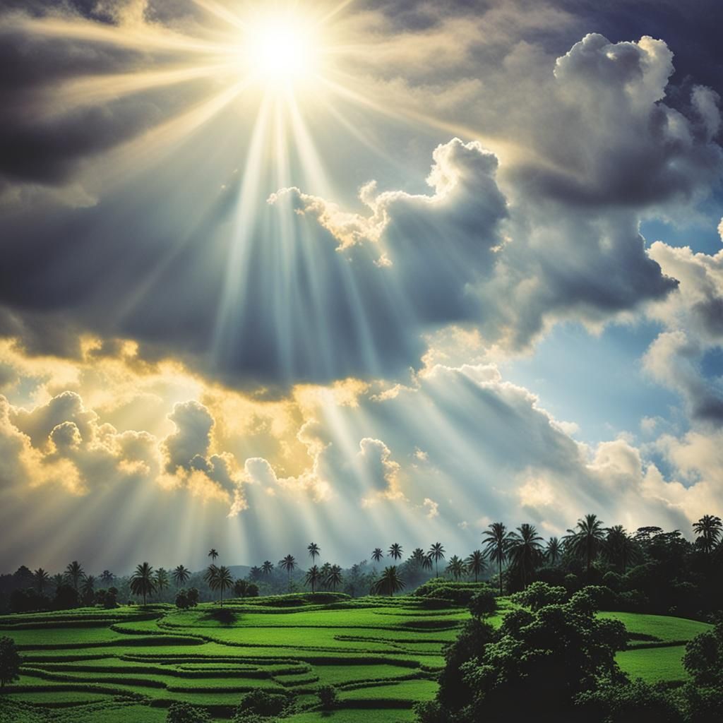 Heavenly Sunshine Beams Through Holy Clouds