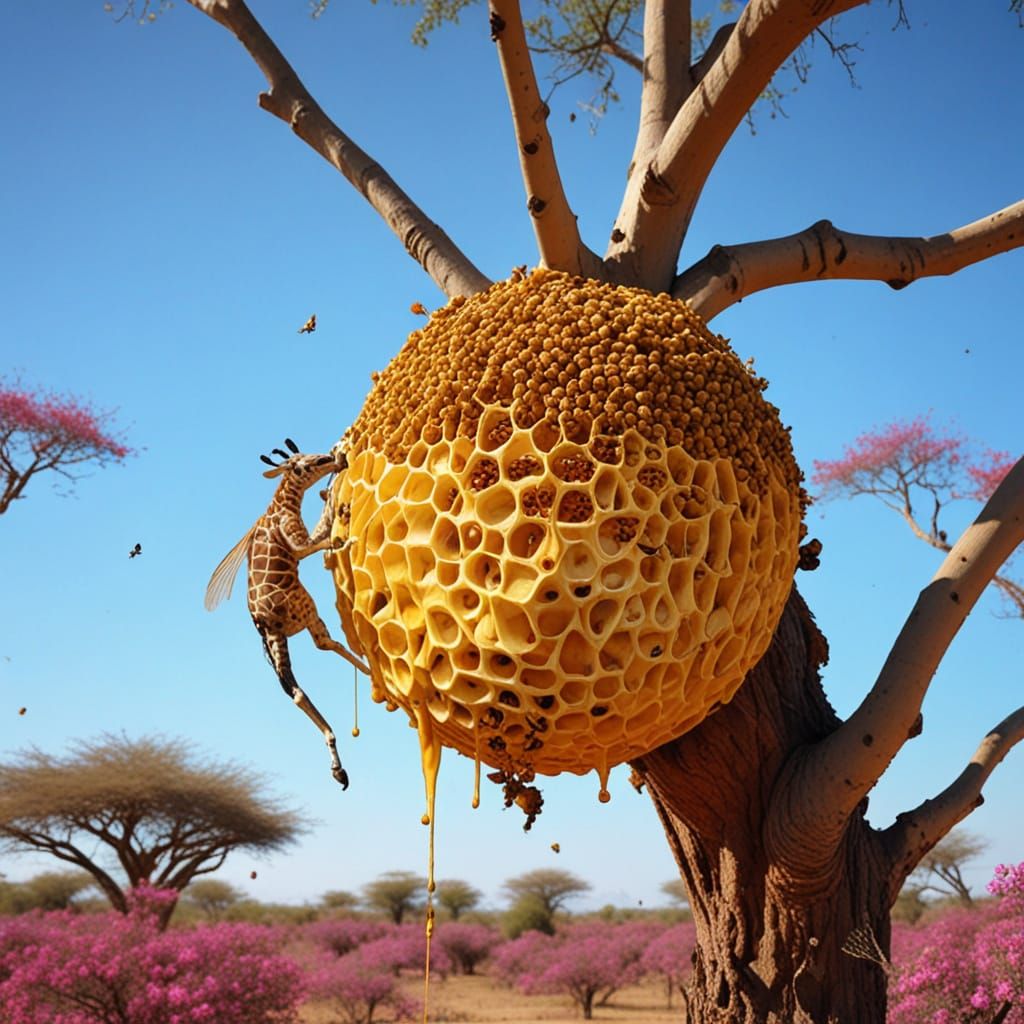 Surreal Honeycomb Illusion in Prismatic African Savanna