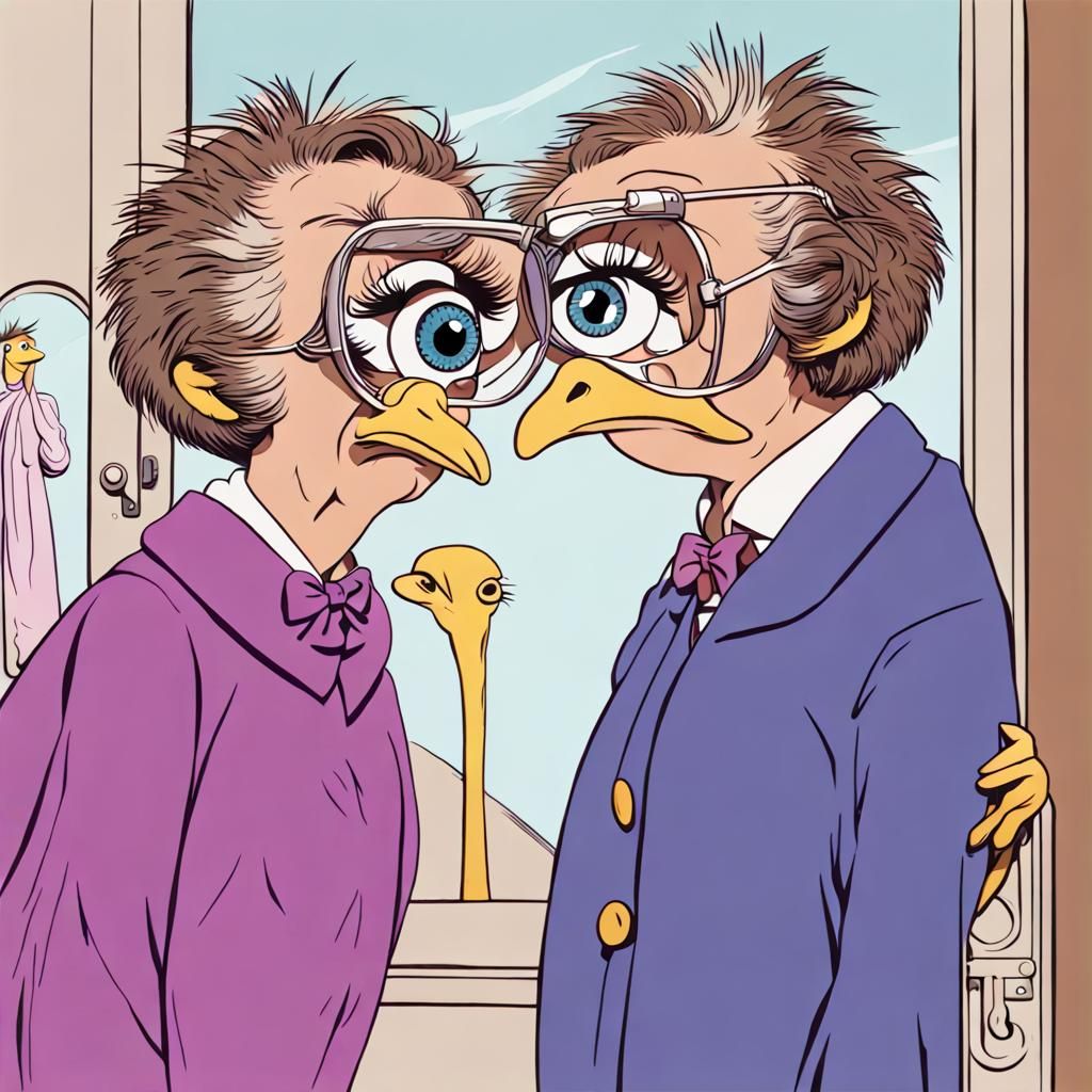 Surreal Mirror: Woman Sees Ostrich Reflection