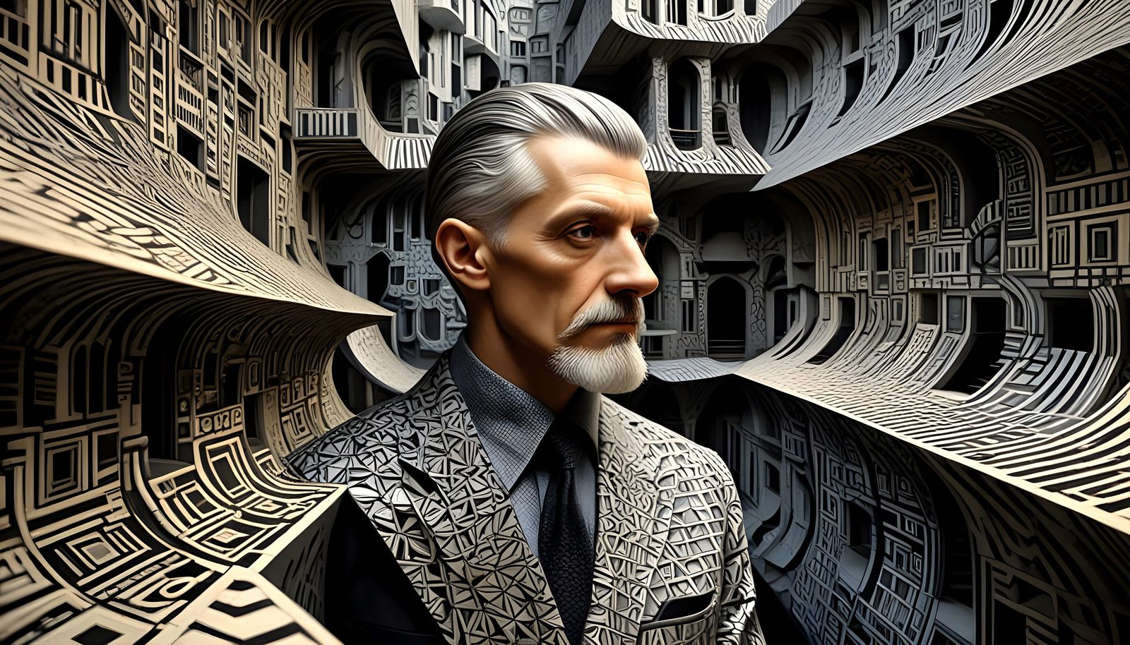 Op-Art Illusion of Infinite Grids Folding Inward