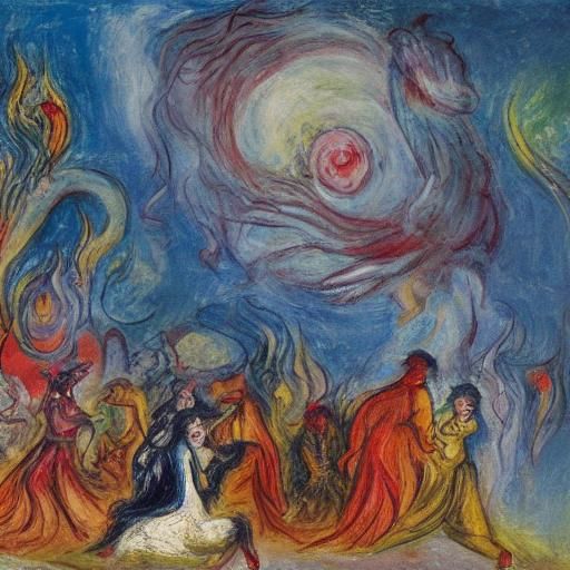 Mythical Figure Races Vampire in Dreamy Expressionist Night