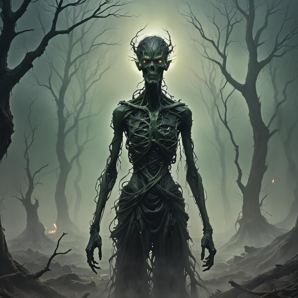 Gaunt Figure in Fog: Dark Fantasy Concept Art