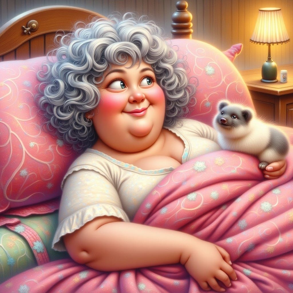 Cozy Senior Woman in Whimsical Watercolor Style