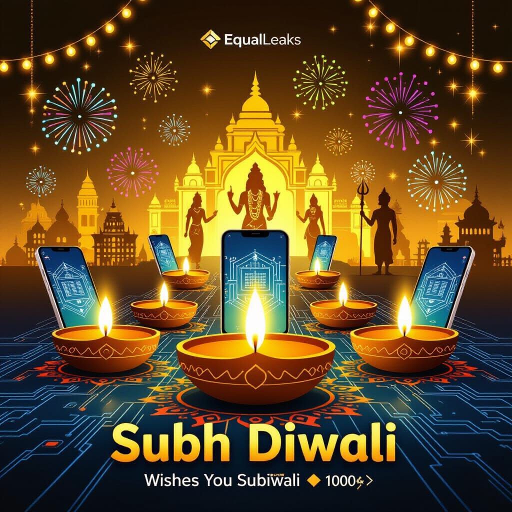 Futuristic Diwali Digital Greeting with Tech Elements