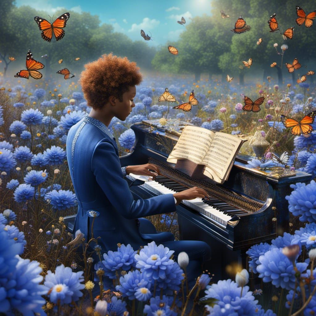Victor Van Dort Plays Piano in Flower Field