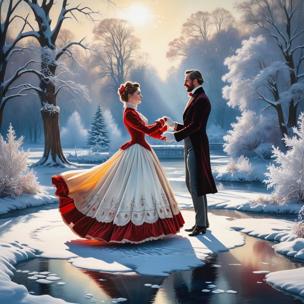 Victorian Christmas Scene: Dancing on Ice, Hyperrealistic Ar...