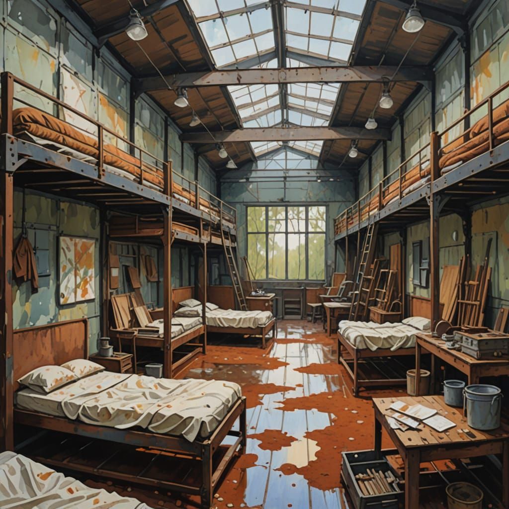 Spartan Barracks Interior in Gouache Style