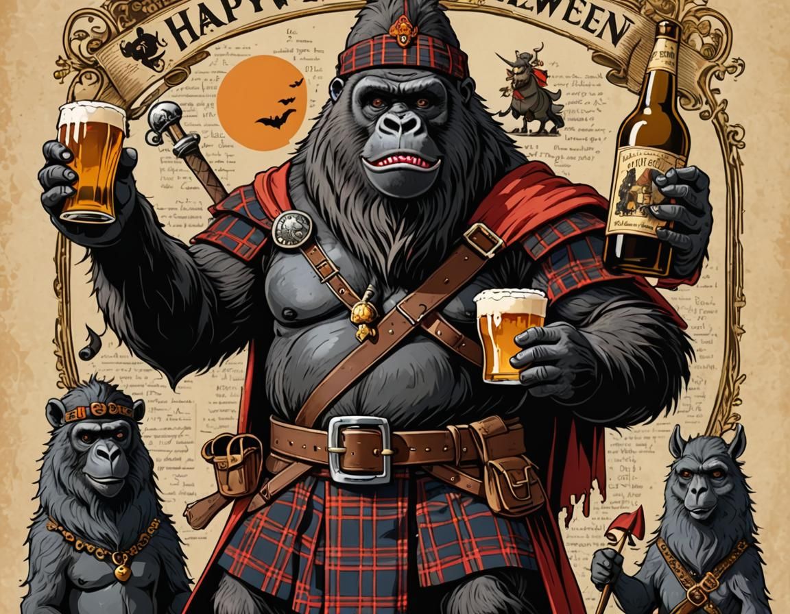 Halloween Gorilla and Llama Celebrate in Cemetery