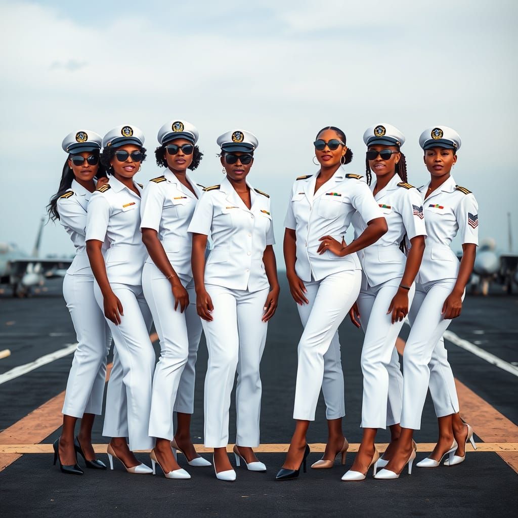 Confident Black Women in US Navy Attire on USS HW Bush Aircr...
