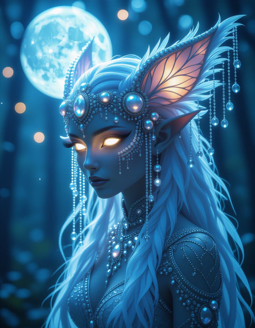 Haunting Pearl-Adorned Creature in Magical Forest